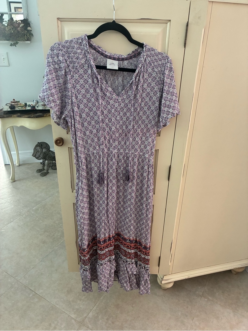 Knox Rose Boho Lavender Floral Maxi Dress with Tassel Tie